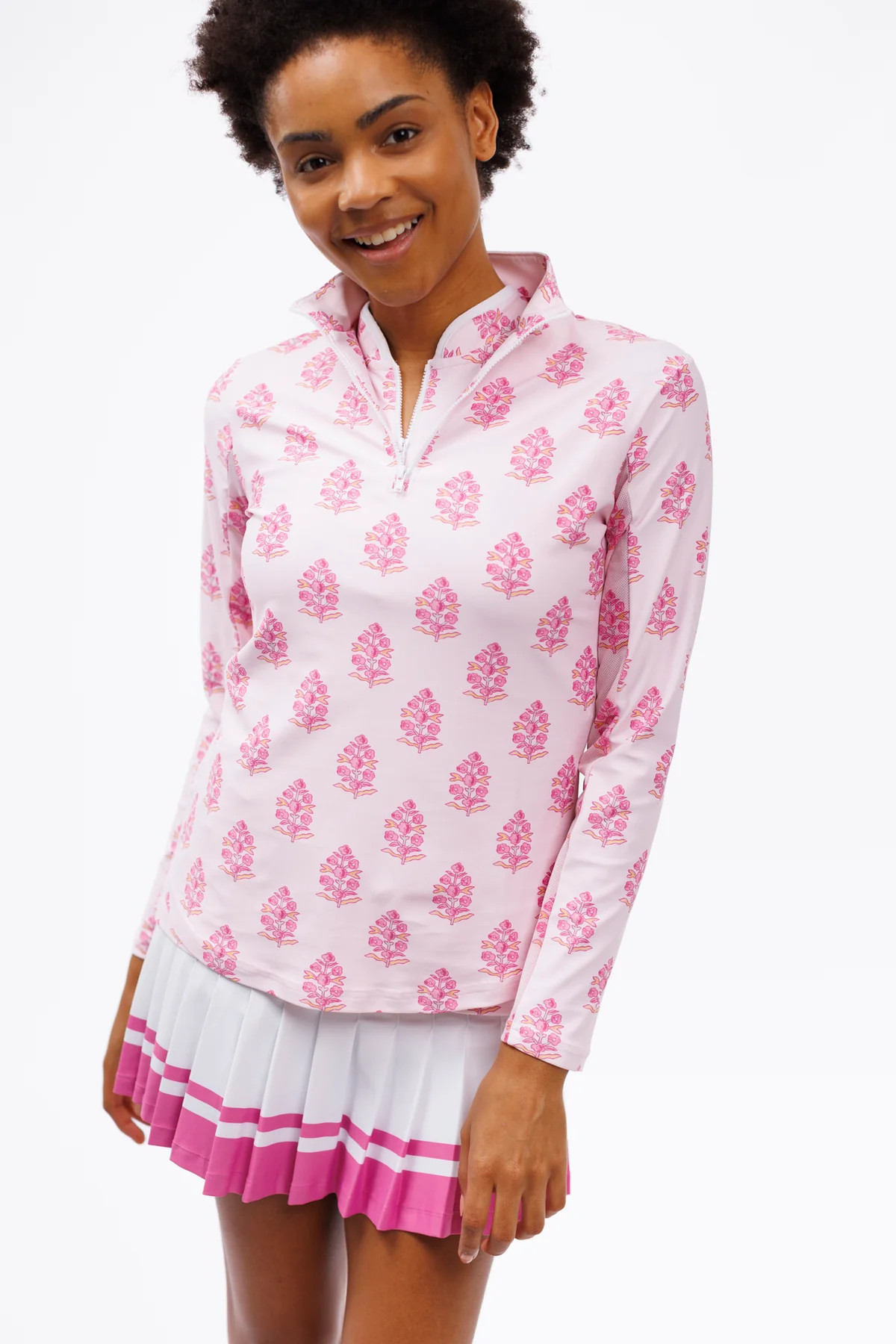 The Ava 1/4 Zip - Pinkberry Block | Smith and Quinn