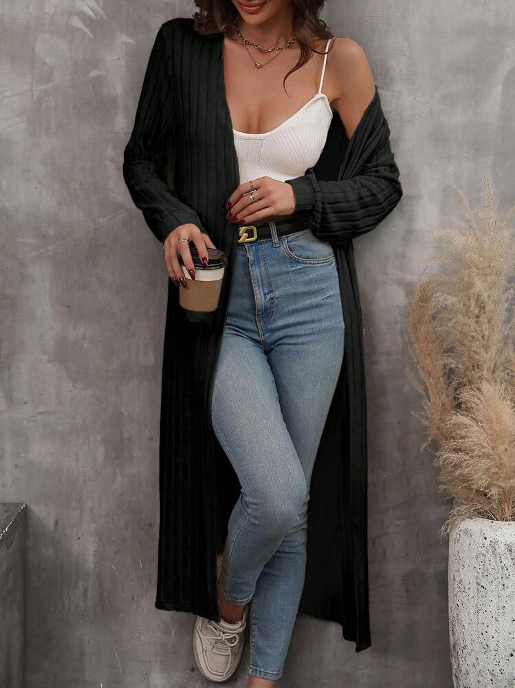 EMERY ROSE Women's Knitted Long Cardigan Coat With Pockets Fall Winter Cloth For Women | SHEIN