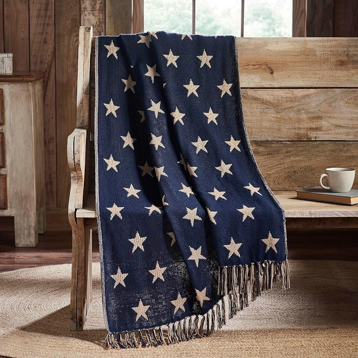 VHC Brands My Country Jacquard Woven Throw 50x60, Bedroom and Living Room Decor, Blanket, Cotton,... | Amazon (US)