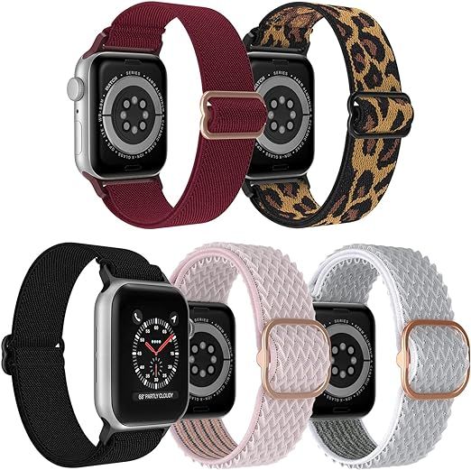 [5 Pack] Stretchy Watch Band Compatible with Apple Watch 38mm 40mm 42mm 41mm 44mm 45mm Women Soft... | Amazon (US)
