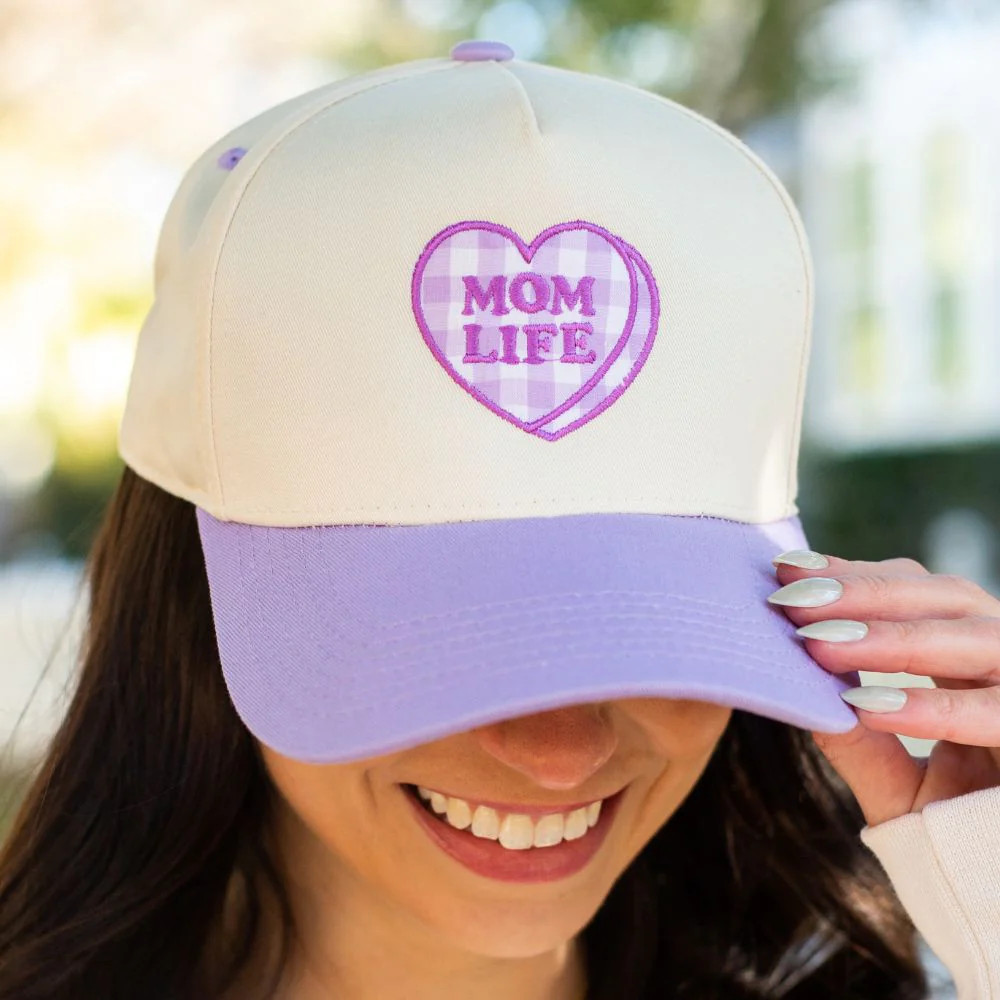 Gingham Heart 'Mom Life' Applique Snapback Hat | United Monograms