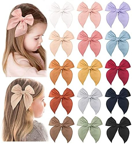 Pack of 15 Fable Girls Hair Bows Cotton Linen Alligator Hair Clips or Little Girls Toddlers Kids ... | Amazon (US)