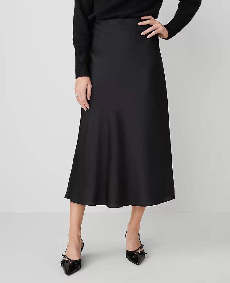 Petite Satin Bias Midi Slip Skirt | Ann Taylor