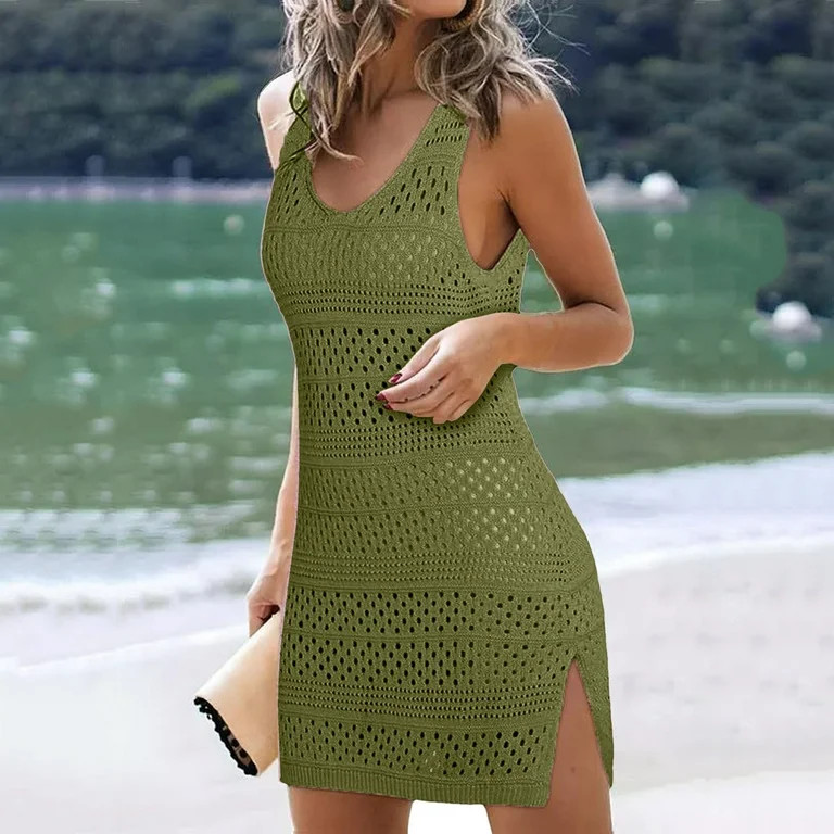 Husipze Swimsuit Coverup for Women Bathing Suit Cover Ups Crochet Beach Tank Dress Hollow Out Sli... | Walmart (US)