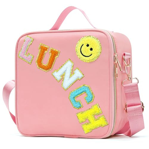 LOKFAR Insulated Lunch Bag Women Lunch Box Kids for Teen Girls Boys, Cute Preppy Lunch Boxes With Adjustable Shoulder Strap, Waterproof Nylon Lunchbox Lunch Bags for School Work Picnic (Light Pink) | Amazon (US)