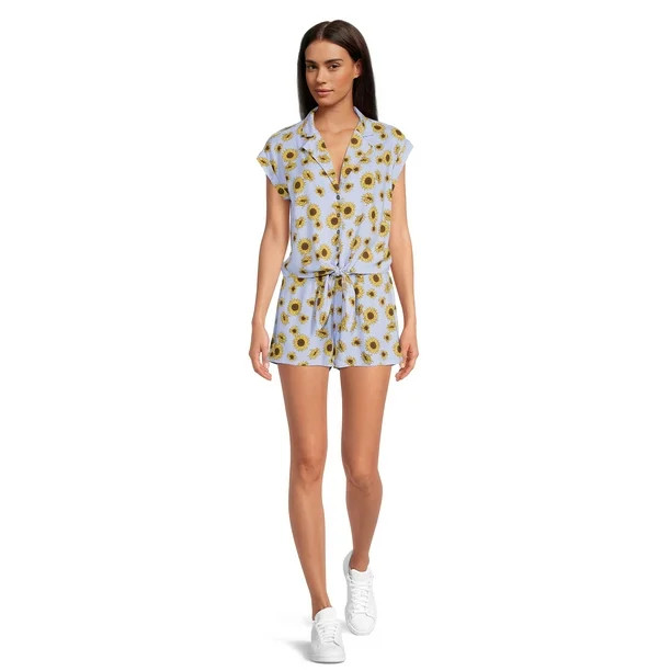 No Boundaries Juniors Tie Front Shirt and Shorts, 2-Piece Set | Walmart (US)