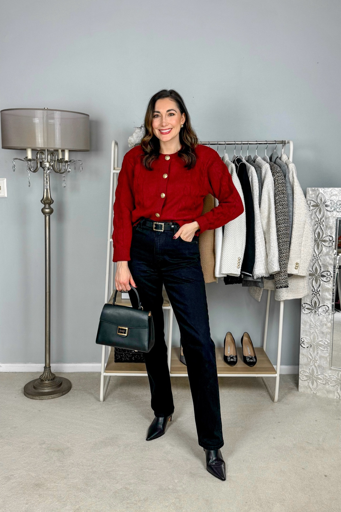 Thanksgiving outfit ❤️

Red cardigan size small, fits relaxed (does have shoulder pads adding some bulk to the shoulders)
Black straight leg jeans size 27 curve love tall length, fit slightly tight at first in waist but loosened with wear 
Black ankle boots size 7, should of sized up half size for thicker socks 

Fall outfit 
Holiday outfit 
Everyday outfit 
Smart casual 

#LTKStyleTip #LTKSaleAlert #LTKHoliday