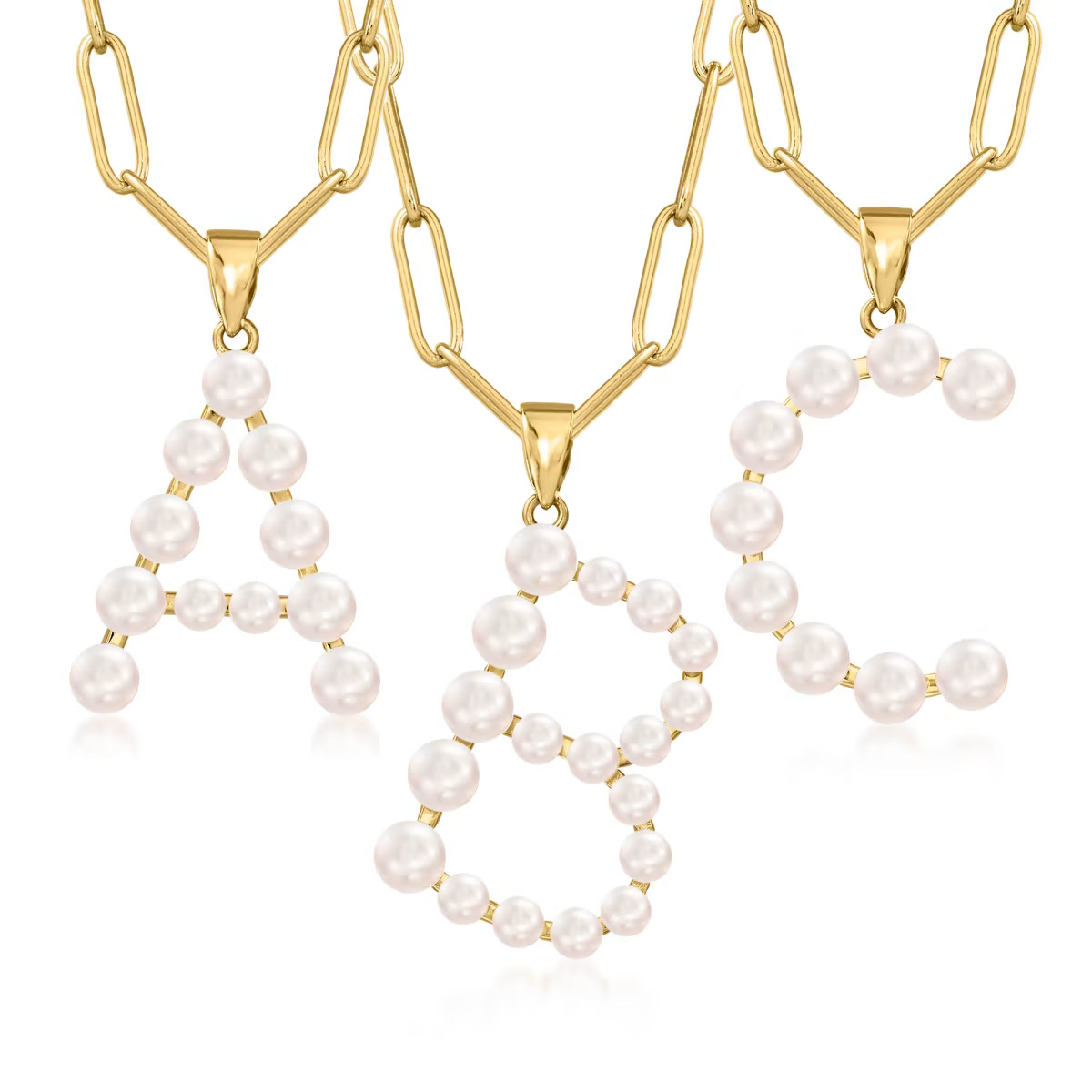 Cultured Pearl Initial Pendant Paper Clip Link Necklace in 18kt Gold Over Sterling | Ross-Simons