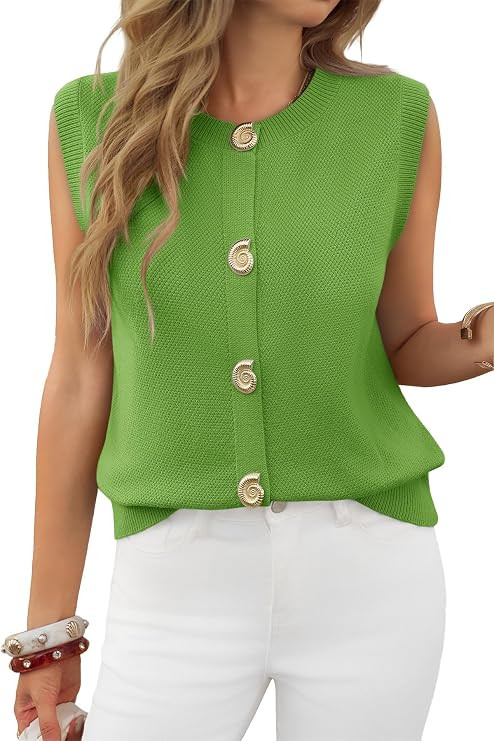 Cicy Bell Womens Cropped Sweater Vests Sleeveless Button Up Knit Tank Tops | Crew Neck,Loose Fit | Amazon (US)