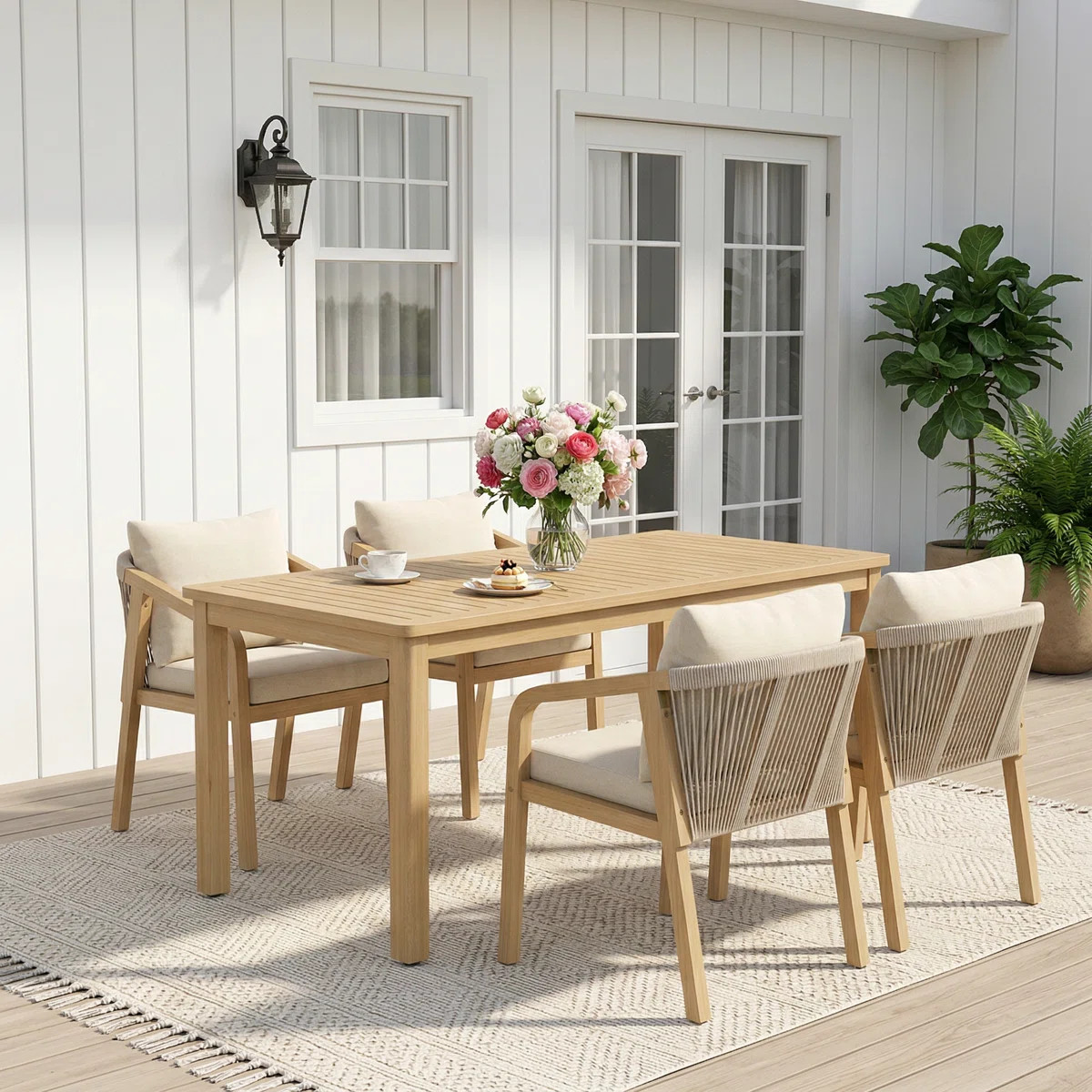All Weather Acacia Wood Outdoor Dining Set with Water-Resistant Cushions | Wayfair North America