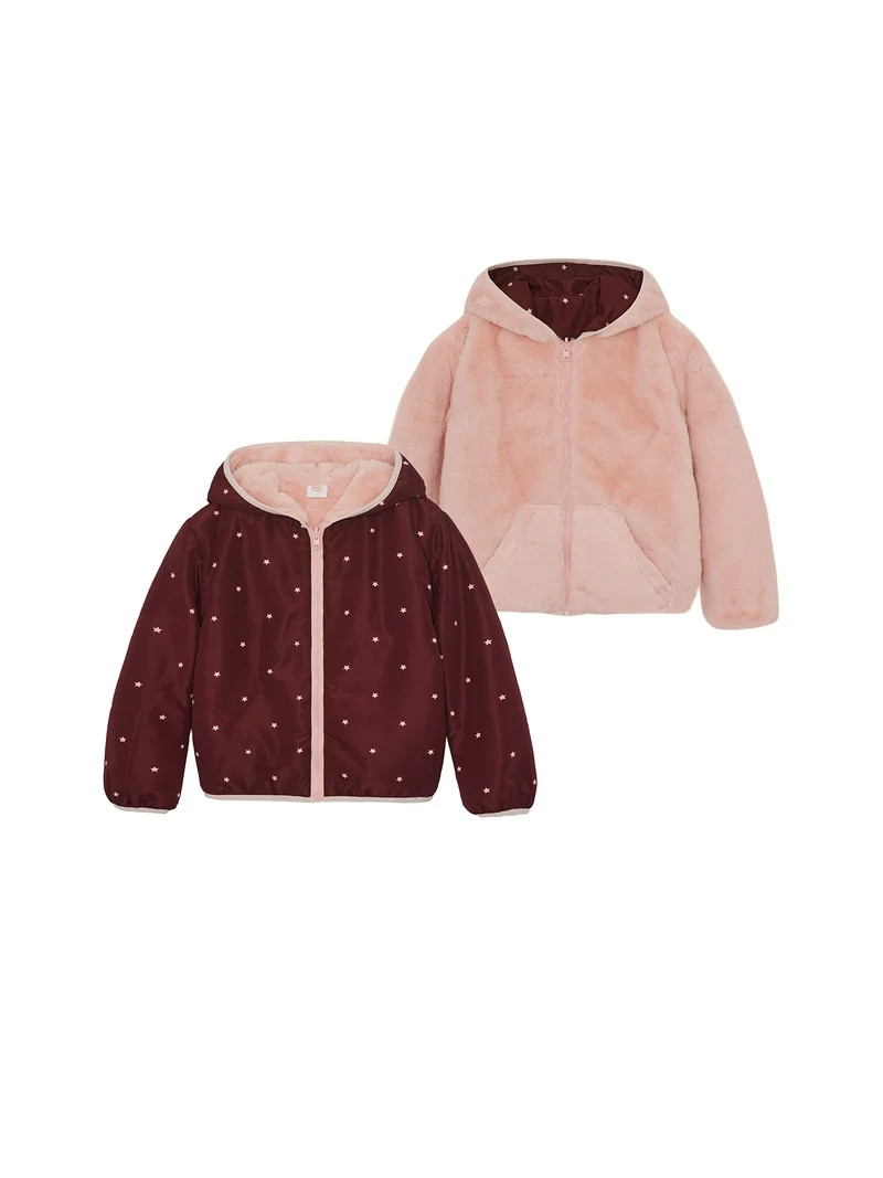 Wonder Nation Toddler Girl Faux Fur Reversible Jacket, Sizes 12M-5T | Walmart (US)