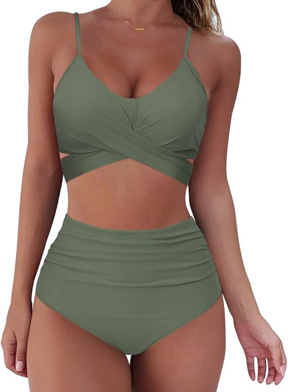 SUUKSESS Women Wrap Bikini Set Push Up High Waisted 2 Piece Swimsuits | Amazon (US)