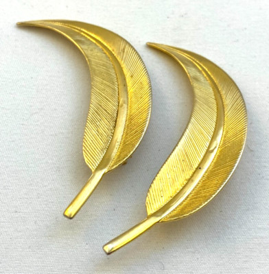 Set of 2 Vintage Gold Tone Curled Leaf Pins 2.25" | eBay US