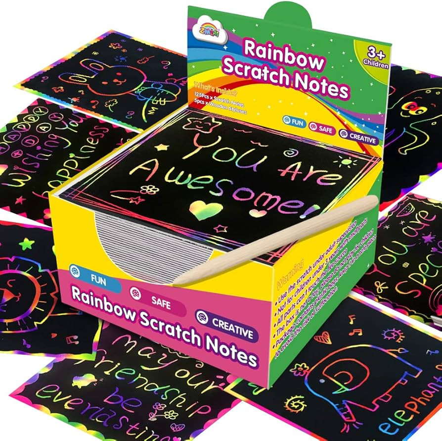 ZMLM Rainbow Scratch Mini Art Notes - 125 Magic Scratch Paper Note Cards for Kids Toy Arts Crafts... | Amazon (US)