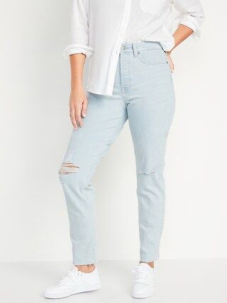 Curvy Extra High-Waisted Button-Fly Sky-Hi Straight Ripped Cut-Off Jeans for Women | Old Navy (US)