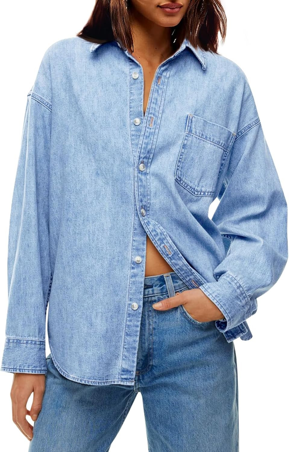 Cicy Bell Women Oversized Denim Shirt Jean Jacket Trendy Button Down Shirts | Amazon (US)