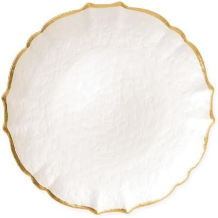Baroque by Vietri White Glass Service Plate, 13" Round Charger with Gold Rim, Handcrafted for Spe... | Amazon (US)