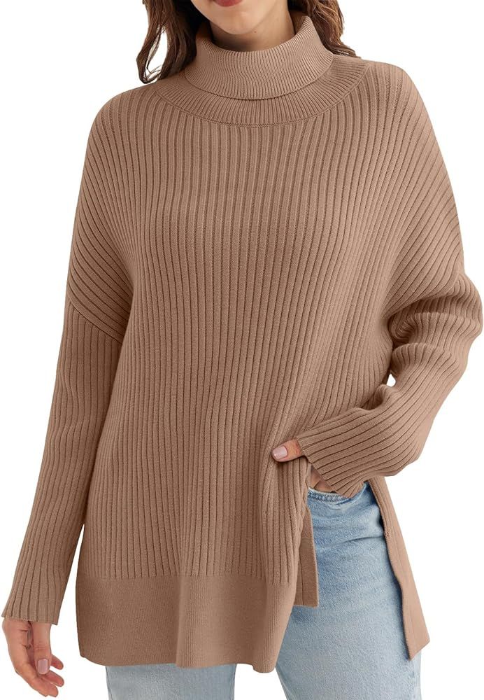 LILLUSORY Women's Oversized Turtleneck Sweater 2023 Fall Trendy Ribbed Knit Pullover Tunic Sweate... | Amazon (US)