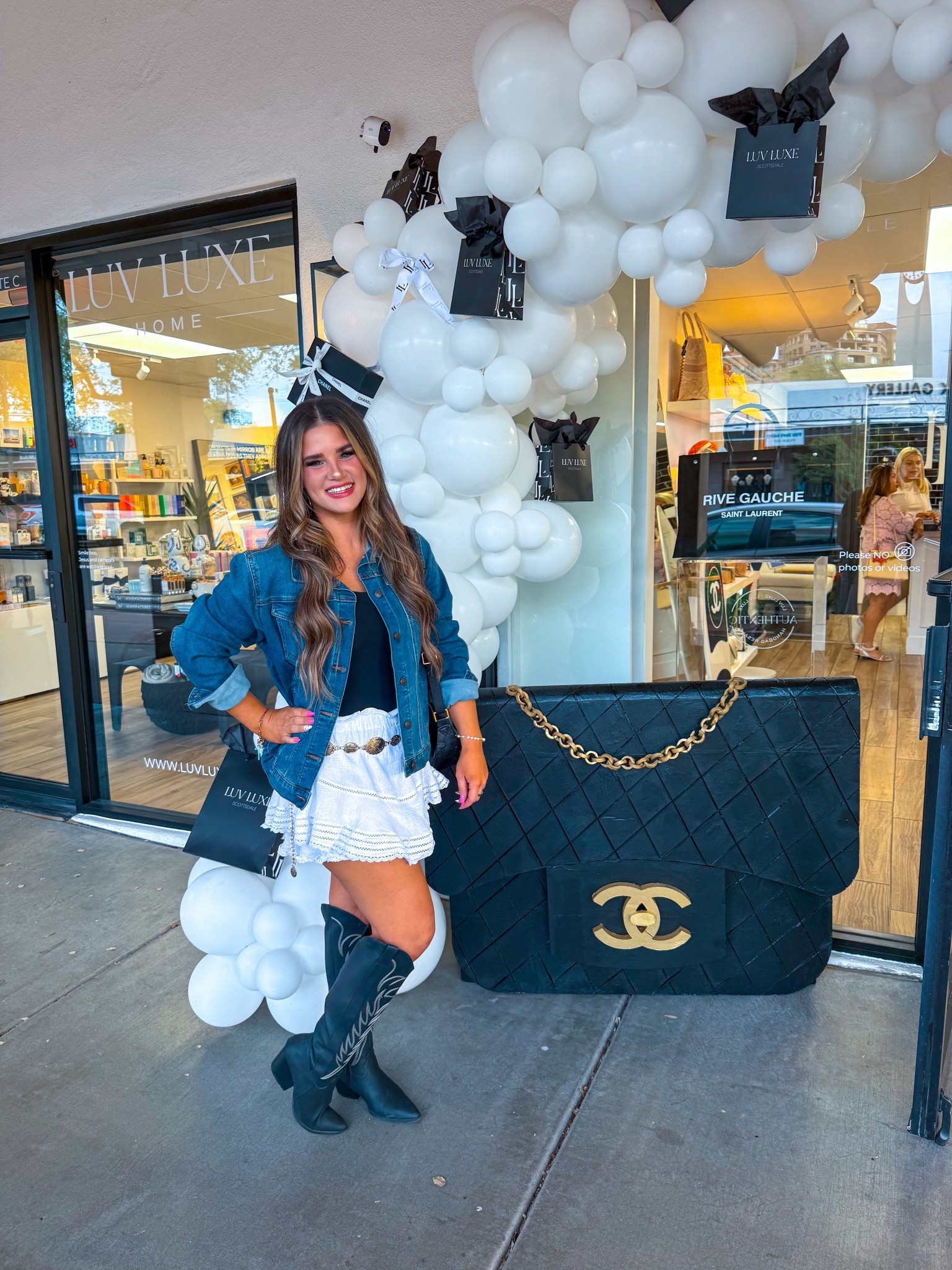 Girls night out sip & shop was so fun! This outfit was perfect for a comfy + cute combo! Use my code CWalls for 20% off on the boots, skirt & bodysuit! ✨🖤🥂

#ShesAPostie #Scottsdale #OldTownScottsdale #Denim #LuvLuxe #ThePost #GNO #OOTD #ootn #OutfitInspo #JeanJacket 

#LTKFestival #LTKSeasonal