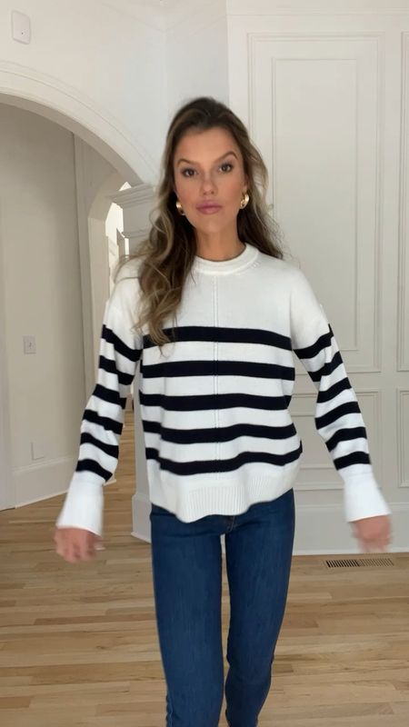 Size small striped sweater & size 26 tall in the jeans. Love Sezane!! #fall #fallfashion #denim #jeans 

#LTKstyletip #LTKSeasonal #LTKfindsunder100