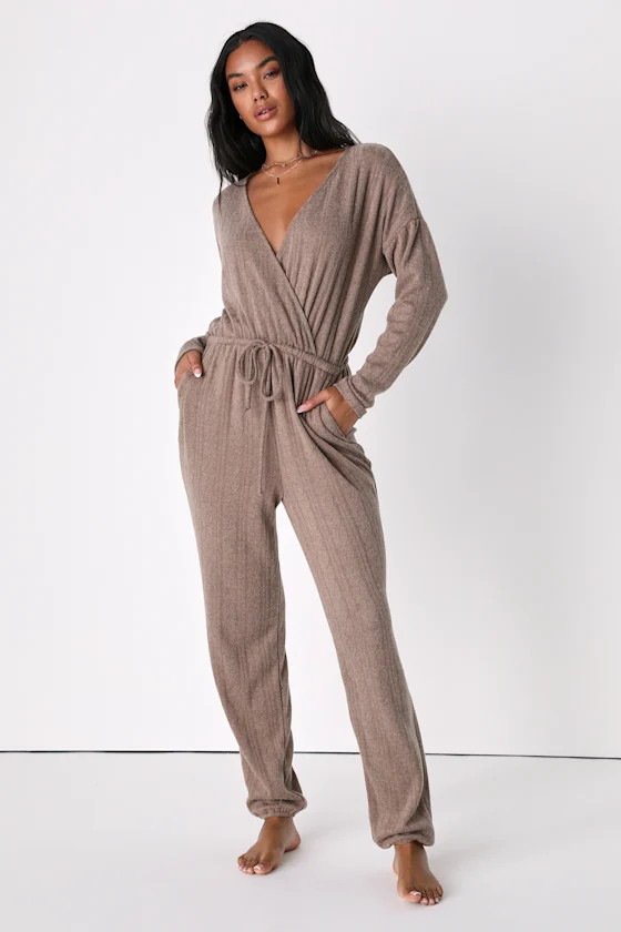 Relaxation Sensation Taupe Drawstring Lounge Jumpsuit | Lulus (US)