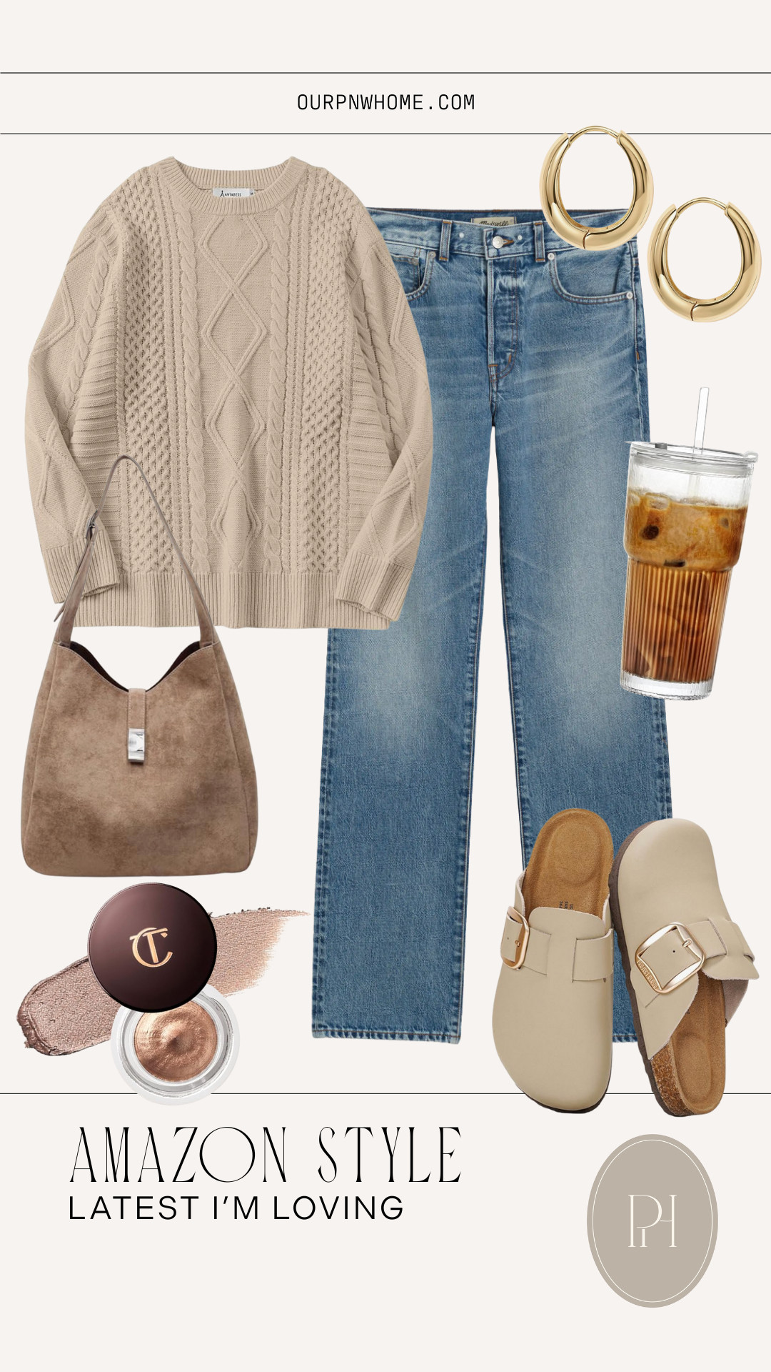 Cozy casual look for fall with these Amazon finds!

straight leg jeans, medium wash jeans, neutral sweater, tan sweater, chunky knit sweater, gold earrings, hoop earrings, suede handbag, neutral handbag, tote bag, hobo bag, ice coffee tumbler, neutral clogs, fall fashion, fall looks, fall outfit, fall style, cozy style, Amazon fashion 

 #LTKStyleTip #LTKShoeCrush #LTKItBag