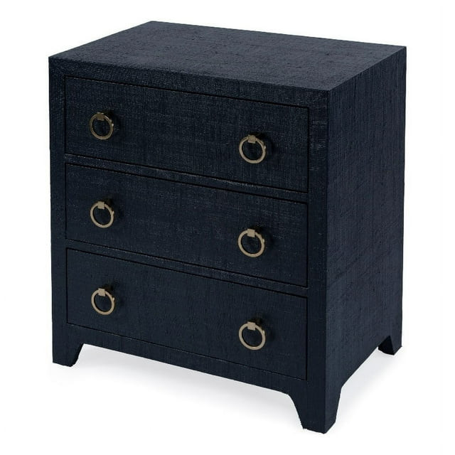 Bowery Hill Traditional Wooden Raffia 3 Drawer Chest - Navy Blue | Walmart (US)