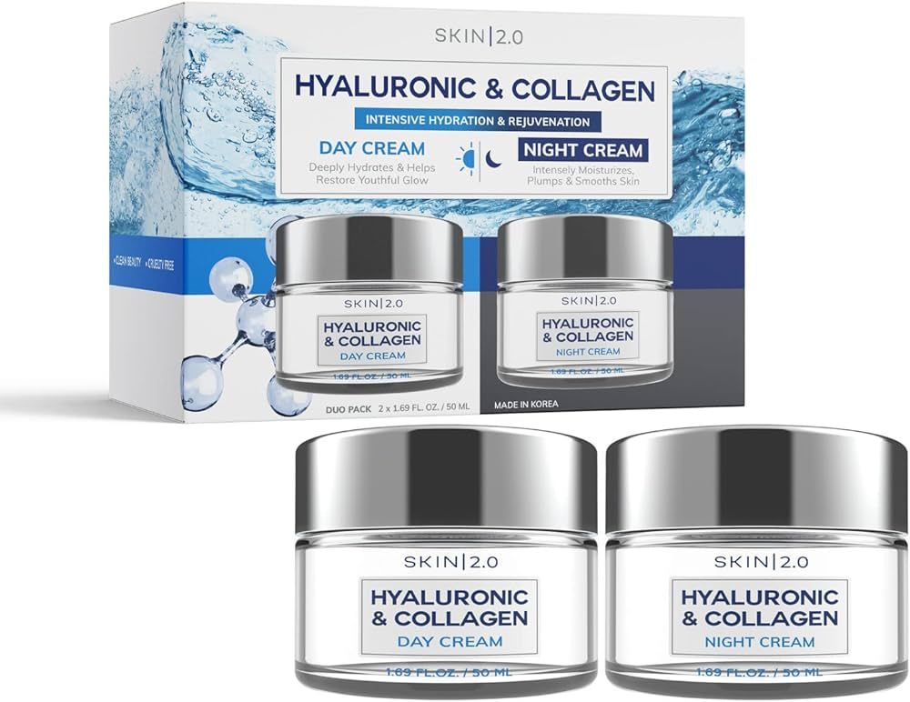 Skin 2.0 Hyaluronic & Collagen Day/Night Moisturizer Anti-Aging Cream - Duo Set Value Pack | Amazon (US)