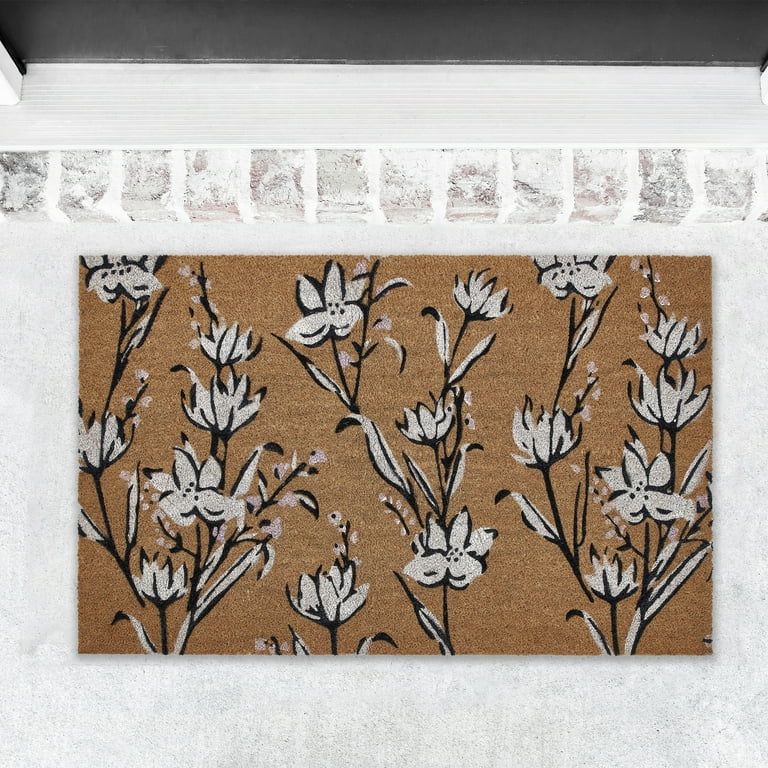 My Texas House Vertical Floral Natural/White Outdoor Coir Doormat, 30" x 48" | Walmart (US)