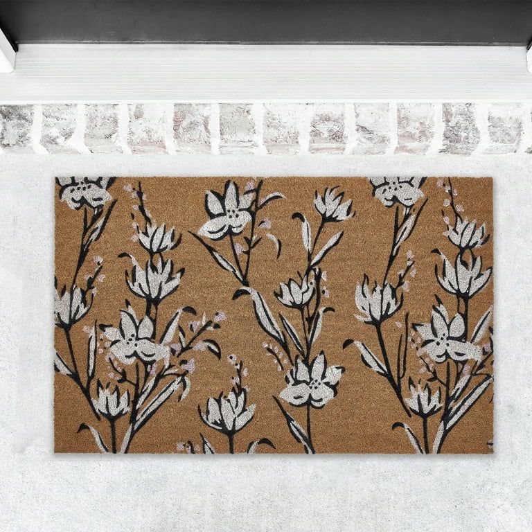 My Texas House Vertical Floral Natural/White Outdoor Coir Doormat, 18" x 30" | Walmart (US)