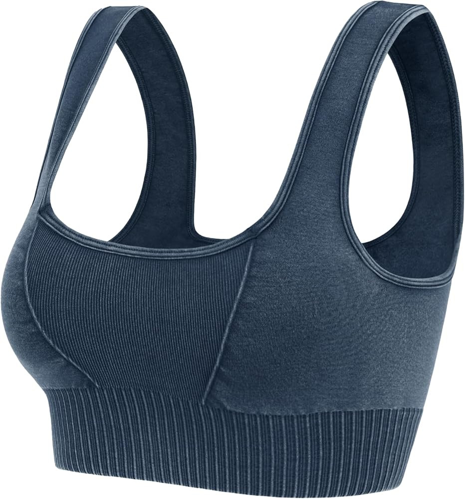 ODODOS Seamless Square Neck Sports Bra for Women Ribbed Crop Tank Casual Low Back Cropped Tops | Amazon (US)