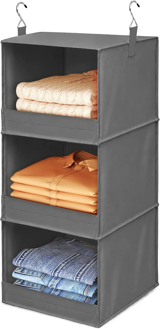 Lifewit 3 Tier Hanging Closet Storage Organizer for Shelves, Front Anti-Slip Clothes Storage Hang... | Amazon (US)