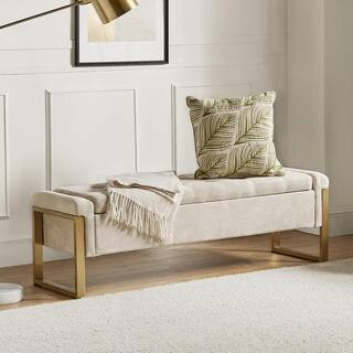 JAYDEN CREATION Alina Modern Upholstered Flip Top Storage Bench with Metal Legs-BEIGE ZBEXH0230-B... | The Home Depot