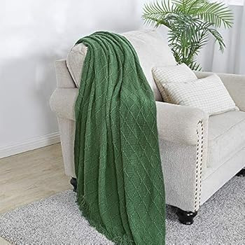 BOURINA Green Throw Blanket Textured Solid Soft Sofa Couch Decorative Knitted Blanket, 50" x 60" ... | Amazon (US)