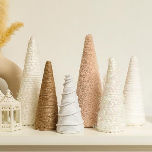 VercanMonth Christmas Yarn Trees 8 Inch 7 Inch 5 Inch Christmas Cone Trees Boho Christmas Tabletop Decor Tree for Farmhouse Xmas Holiday Table Centerpiece Winter Mantle Decor | Amazon (US)