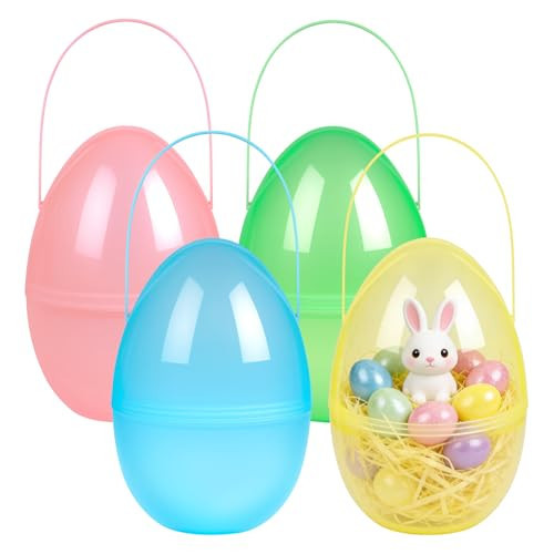 APUDWN 10" 4 Pack Jumbo Fillable Easter Eggs, Bright Color Plastic Giant Eggs, Empty Large Easter Basket Stuffers with Handles for Treats Hunts Party Favors Prize Gifts Spring Decorations | Amazon (US)