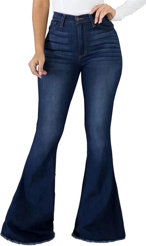 vunahzma Women's Bell Bottom Jeans Elastic Waist Ripped Flared Jeans Denim Bell Bottom Plus Size ... | Amazon (US)