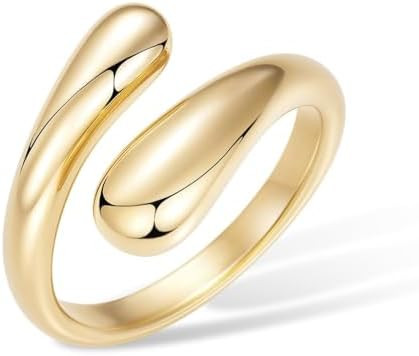 Non Tarnish Gold Chunky Rings for Women, 14K Gold Plated Statement Dome Rings Stacking Silver, Ad... | Amazon (US)