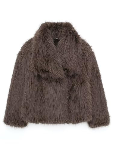 Women Faux Fur Coat Long Sleeve Lapel Collar Warm Winter Coat Outwear Streetwear | Amazon (US)
