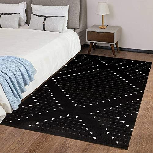 Boho Area Rug 4x6ft, Cotton Hand-Woven Black Bedroom Rug Machine Washable Entryway Rug Tufted Living | Amazon (US)