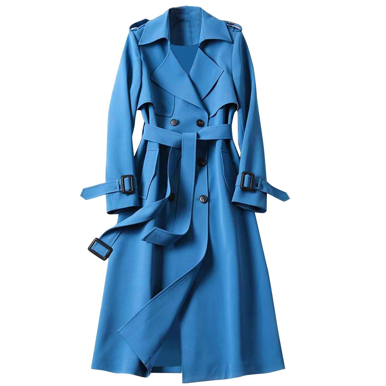 Women coat Women Overcoat Solid Slim Fit Coat Jacket Long Outerwear Windbreaker Trench | Walmart (US)