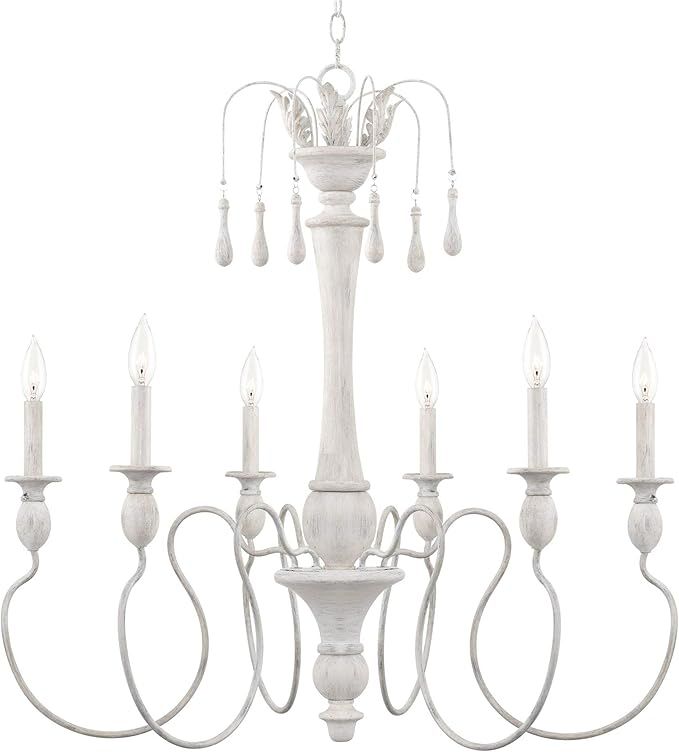 Kira Home London 33" 6-Light French Country Chandelier, Adjustable Height, Withered White Style W... | Amazon (US)