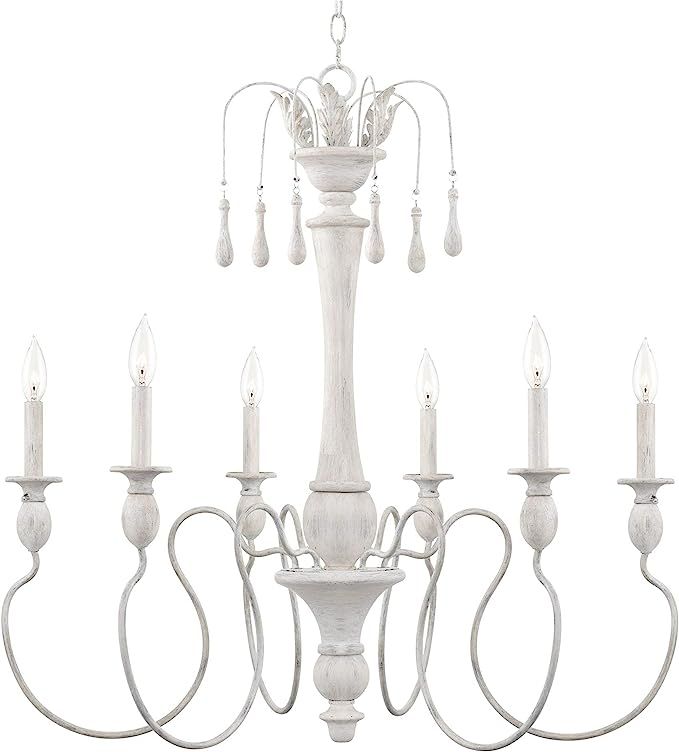 Kira Home London 33" 6-Light French Country Chandelier, Adjustable Height, Withered White Style W... | Amazon (US)