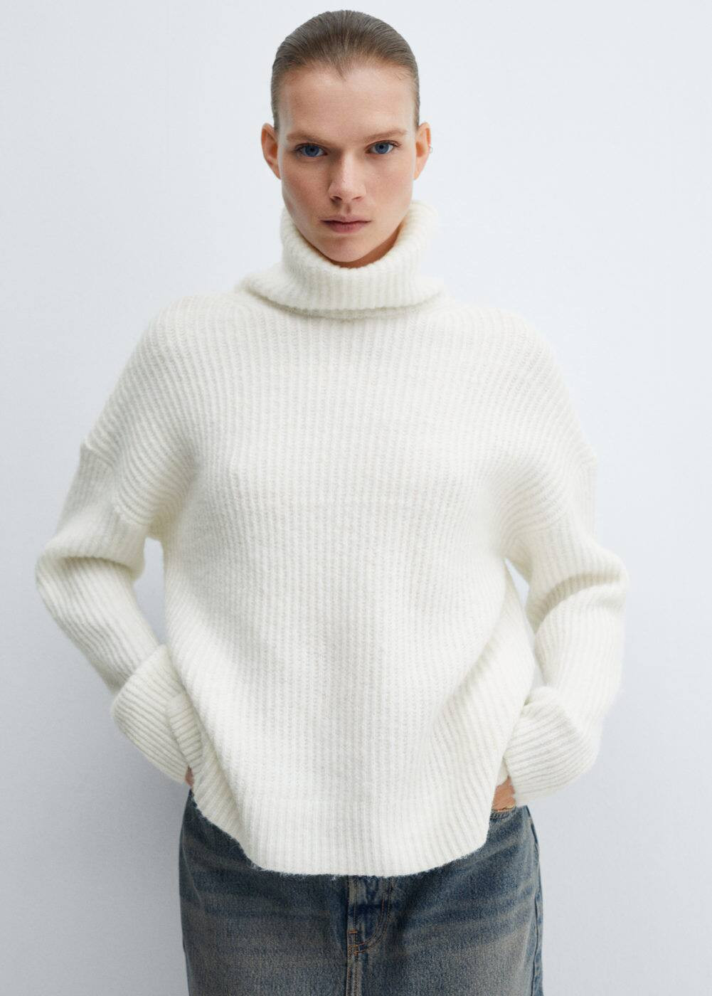 Rolled neck cable sweater | MANGO (US)