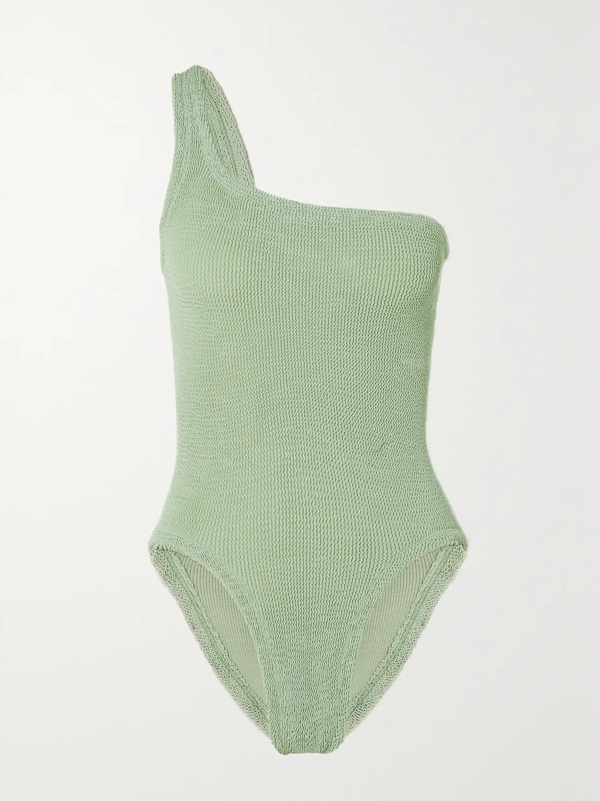 Sage green + NET SUSTAIN Nancy one-shoulder seersucker swimsuit | HUNZA G | NET-A-PORTER | NET-A-PORTER (US)