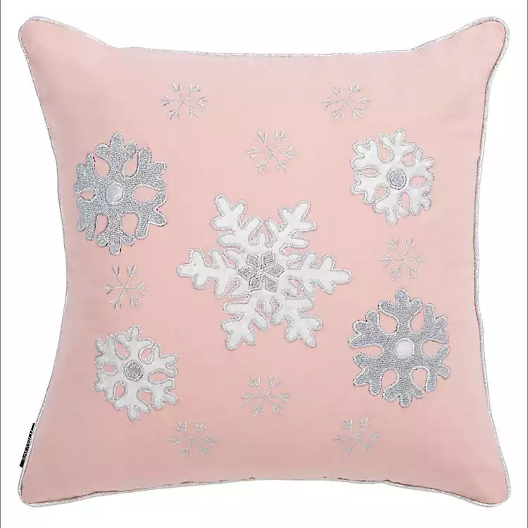 Snowflakes on Pink Christmas Pillow | Kirklands Home | Kirklands