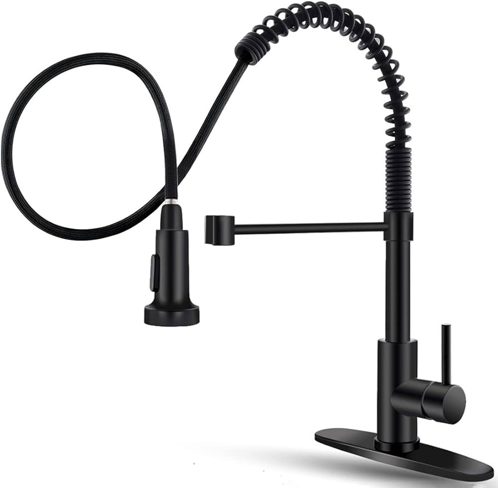 OWOFAN Black Kitchen Faucet with Pull Down Sprayer Stainless Steel Single Handle Pull Out Spring ... | Amazon (US)
