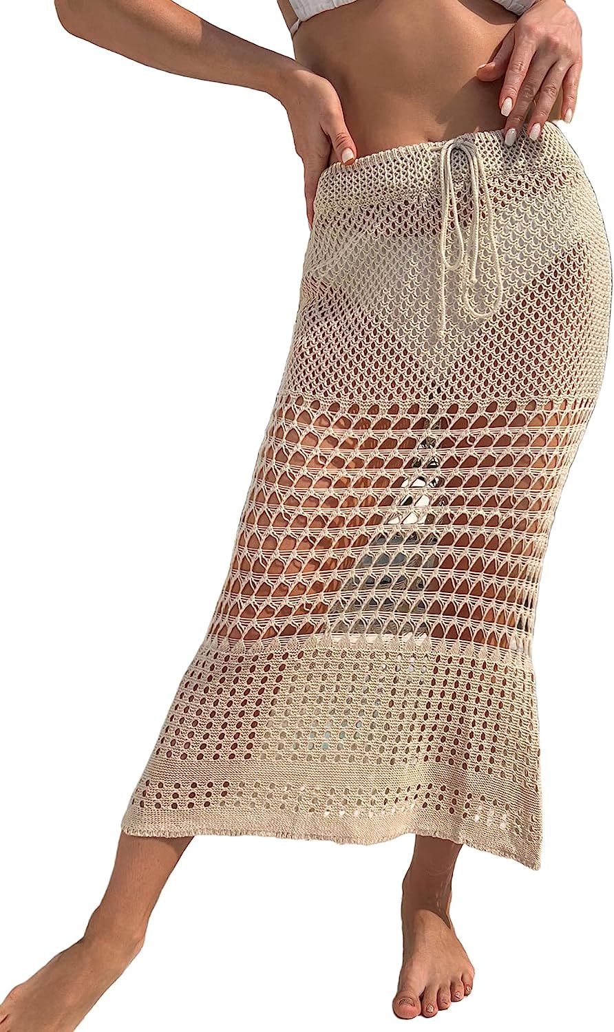 Verdusa Women's Hollow Out Swimsuit Beach Crochet Cover Up Skirts | Amazon (US)
