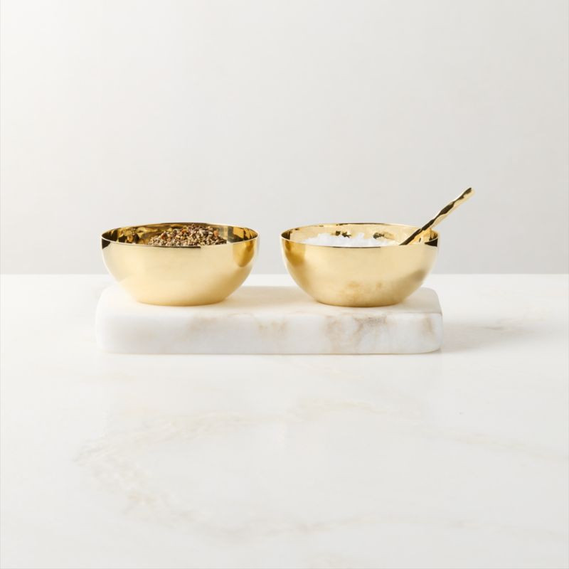 Unlacquered Mini Pinch Bowl Set with White Alabaster Base | CB2