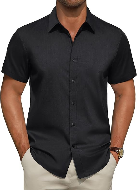 Men's Short Sleeve Dress Shirts Stretch Stain Shield Business Casual Button Down Shirts Solid For... | Amazon (US)
